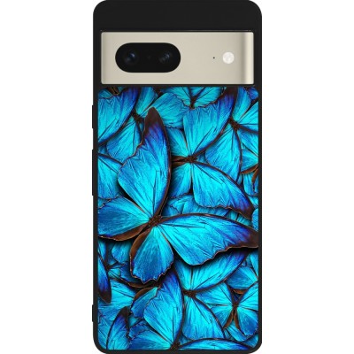 Coque Google Pixel 7 - Silicone rigide noir Papillon bleu