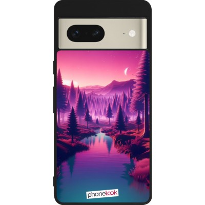 Coque Google Pixel 7 - Silicone rigide noir Paysage Violet-Rose