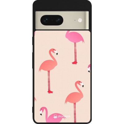 Coque Google Pixel 7 - Silicone rigide noir Pink Flamingos Pattern