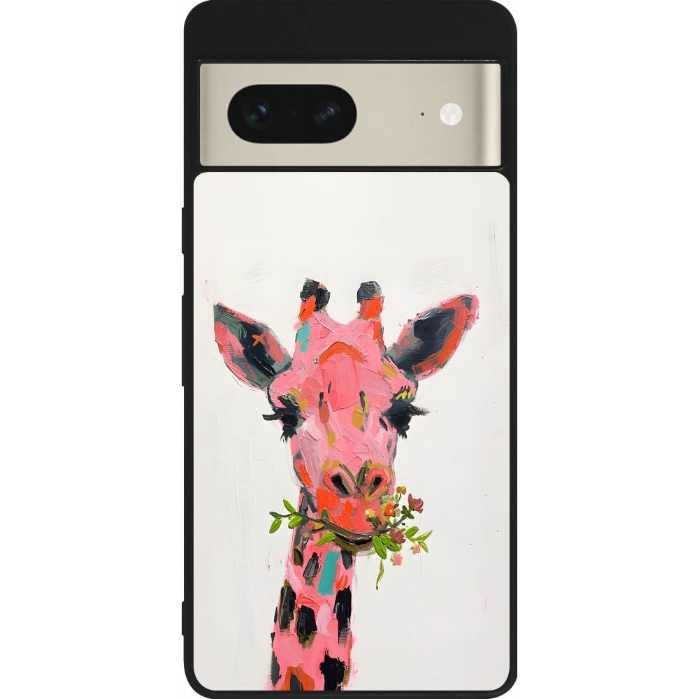 Coque Google Pixel 7 - Silicone rigide noir Pink Girafe Paint