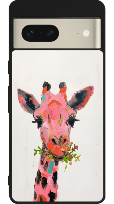 Coque Google Pixel 7 - Silicone rigide noir Pink Girafe Paint