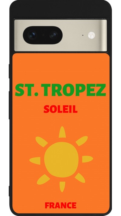 Coque Google Pixel 7 - Silicone rigide noir Pop Summer Destination St-Tropez