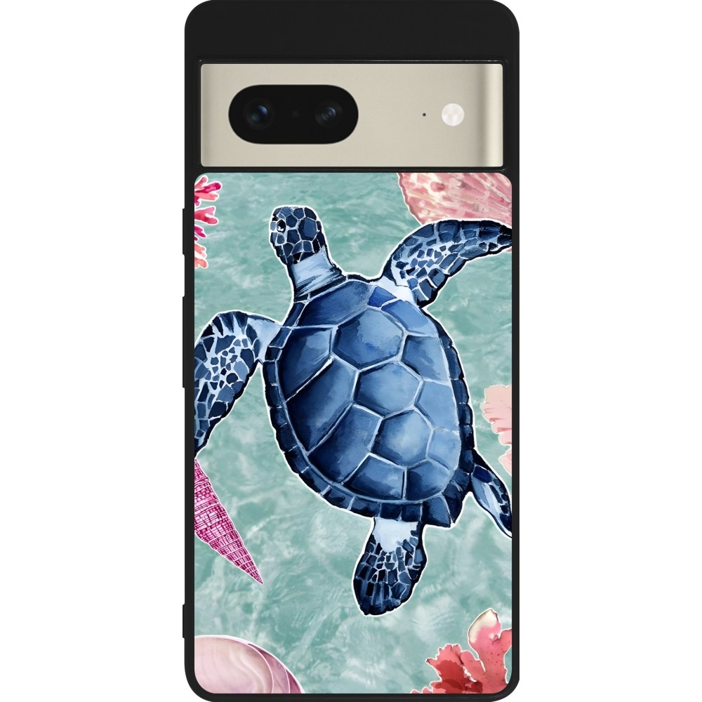 Coque Google Pixel 7 - Silicone rigide noir Preppy Turtle