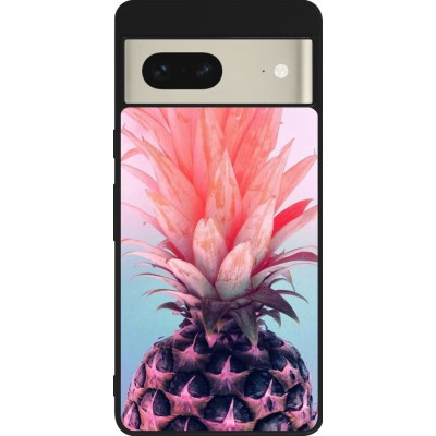 Coque Google Pixel 7 - Silicone rigide noir Purple Pink Pineapple