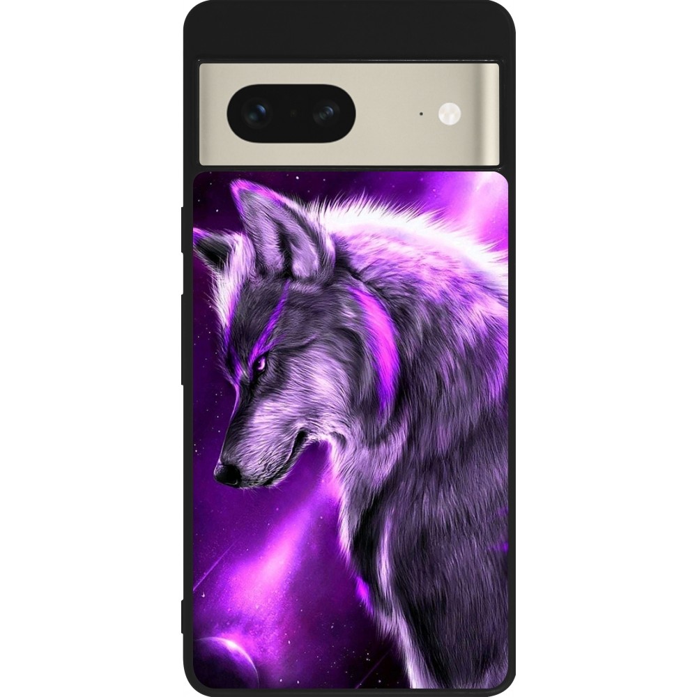 Coque Google Pixel 7 - Silicone rigide noir Purple Sky Wolf