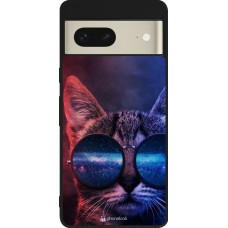 Coque Google Pixel 7 - Silicone rigide noir Red Blue Cat Glasses