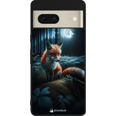 Coque Google Pixel 7 - Silicone rigide noir Renard lune forêt