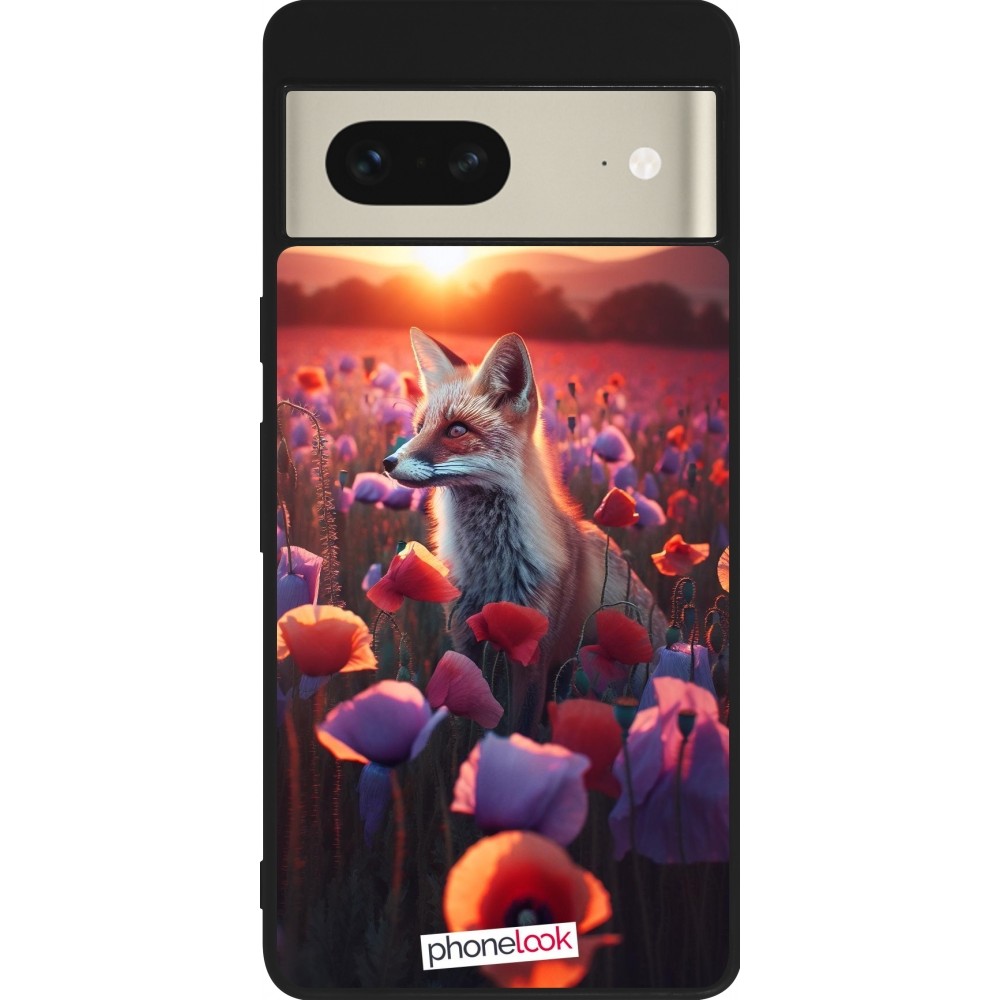 Coque Google Pixel 7 - Silicone rigide noir Renard pourpre au crépuscule