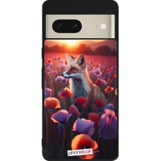 Coque Google Pixel 7 - Silicone rigide noir Renard pourpre au crépuscule