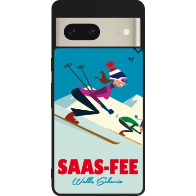 Coque Google Pixel 7 - Silicone rigide noir Saas-Fee Ski Downhill