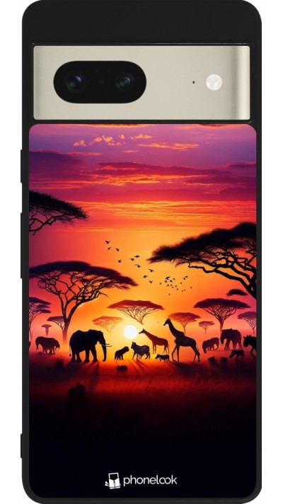 Coque Google Pixel 7 - Silicone rigide noir Safari sunset wildlife