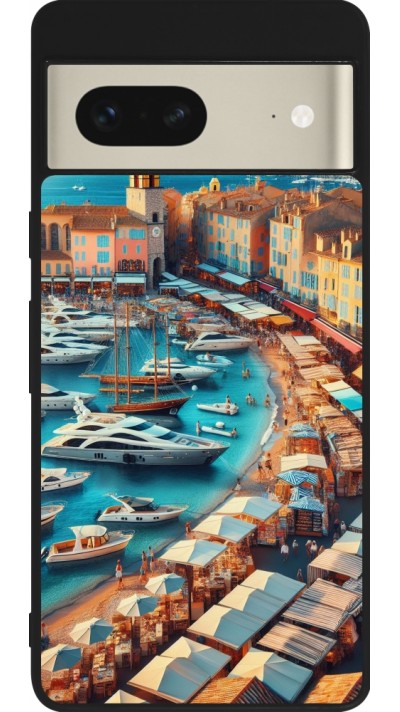 Coque Google Pixel 7 - Silicone rigide noir Saint-Tropez Beach