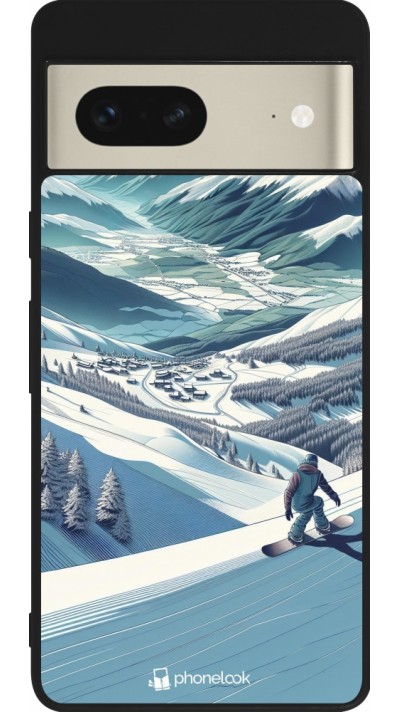 Coque Google Pixel 7 - Silicone rigide noir Snowboarder Montagne