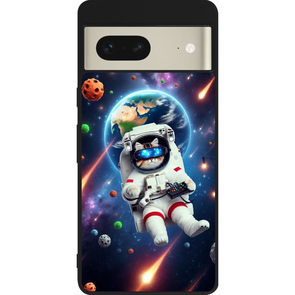 Coque Google Pixel 7 - Silicone rigide noir VR SpaceCat Odyssey