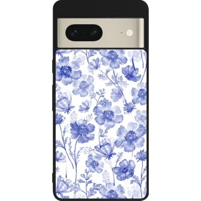 Coque Google Pixel 7 - Silicone rigide noir Spring 23 watercolor blue flowers