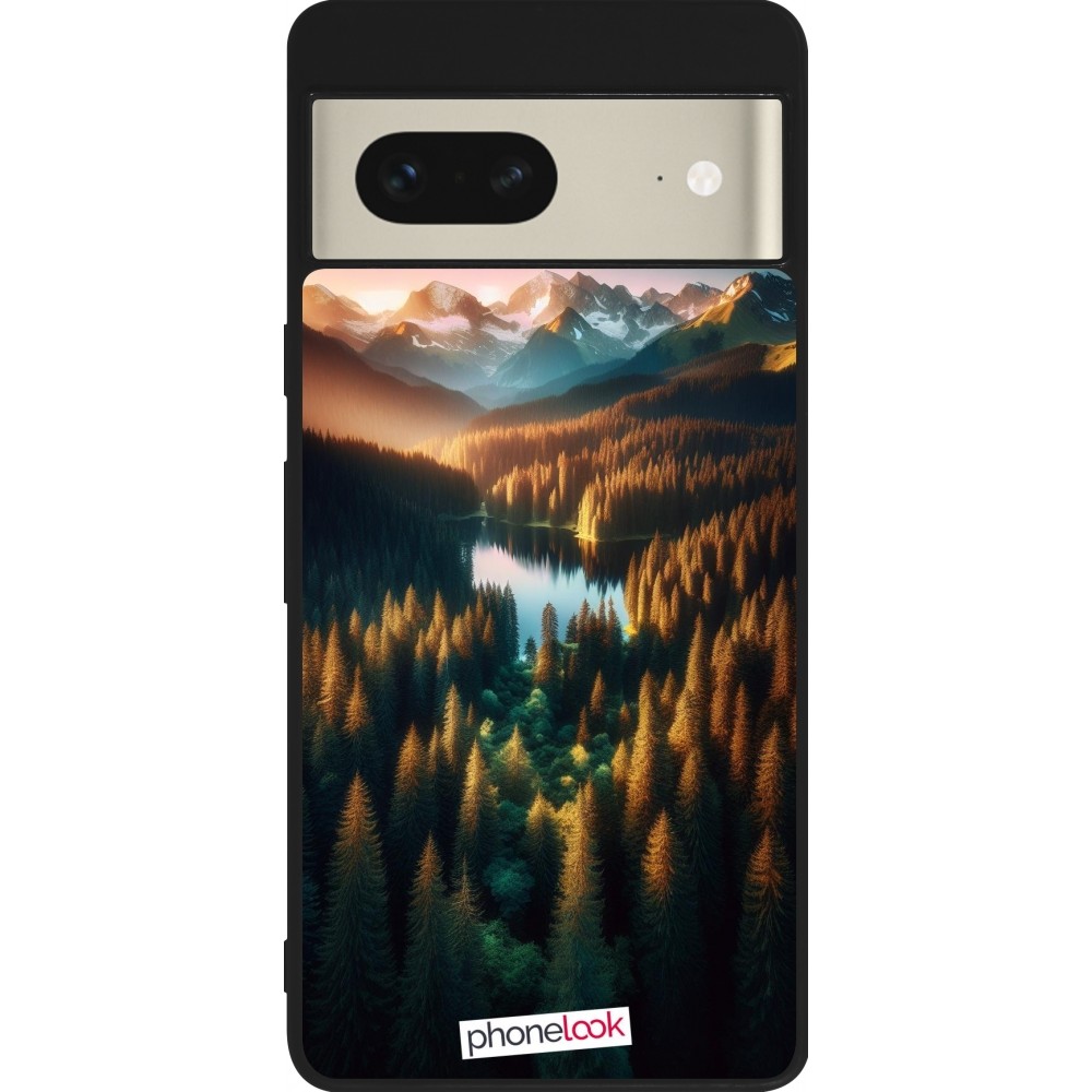 Coque Google Pixel 7 - Silicone rigide noir Sunset Forest Lake