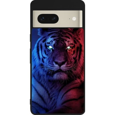 Coque Google Pixel 7 - Silicone rigide noir Tiger Blue Red