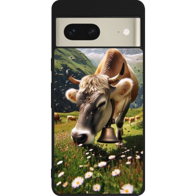 Coque Google Pixel 7 - Silicone rigide noir Vache montagne Valais