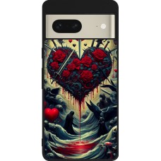 Coque Google Pixel 7 - Silicone rigide noir Dark Love Coeur Sang