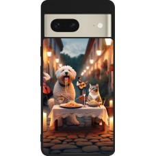 Coque Google Pixel 7 - Silicone rigide noir Valentine 2024 Dog & Cat Candlelight