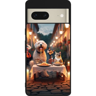 Coque Google Pixel 7 - Silicone rigide noir Valentine 2024 Dog & Cat Candlelight