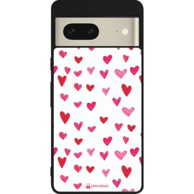 Coque Google Pixel 7 - Silicone rigide noir Valentine 2022 Many pink hearts