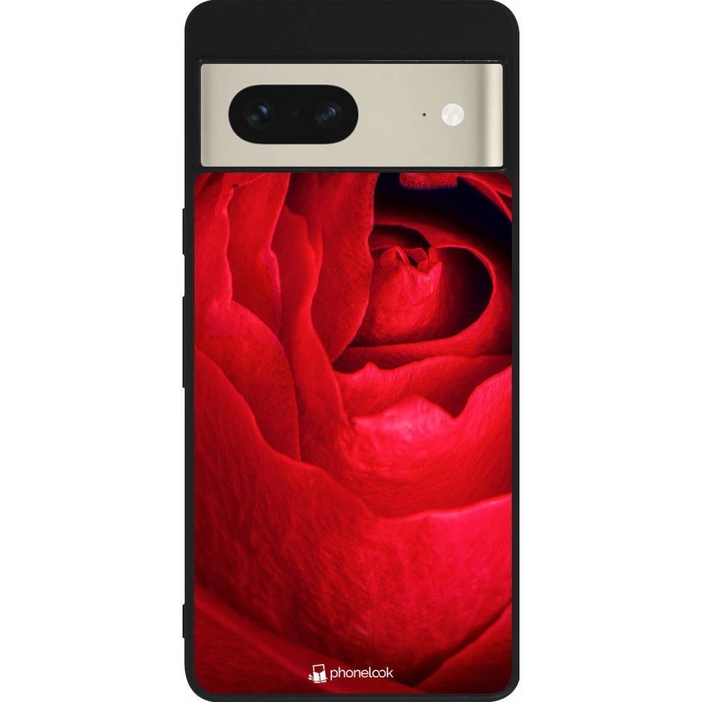 Coque Google Pixel 7 - Silicone rigide noir Valentine 2022 Rose