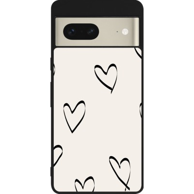 Coque Google Pixel 7 - Silicone rigide noir Valentine 2023 minimalist hearts