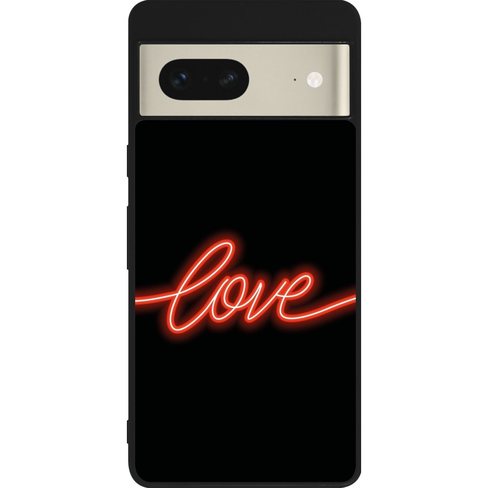 Coque Google Pixel 7 - Silicone rigide noir Valentine 2023 neon love