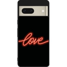 Coque Google Pixel 7 - Silicone rigide noir Valentine 2023 neon love