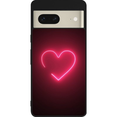 Coque Google Pixel 7 - Silicone rigide noir Valentine 2023 single neon heart