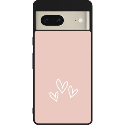 Coque Google Pixel 7 - Silicone rigide noir Valentine 2023 three minimalist hearts