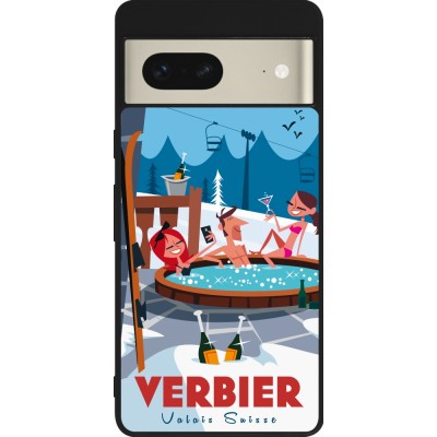 Coque Google Pixel 7 - Silicone rigide noir Verbier Mountain Jacuzzi