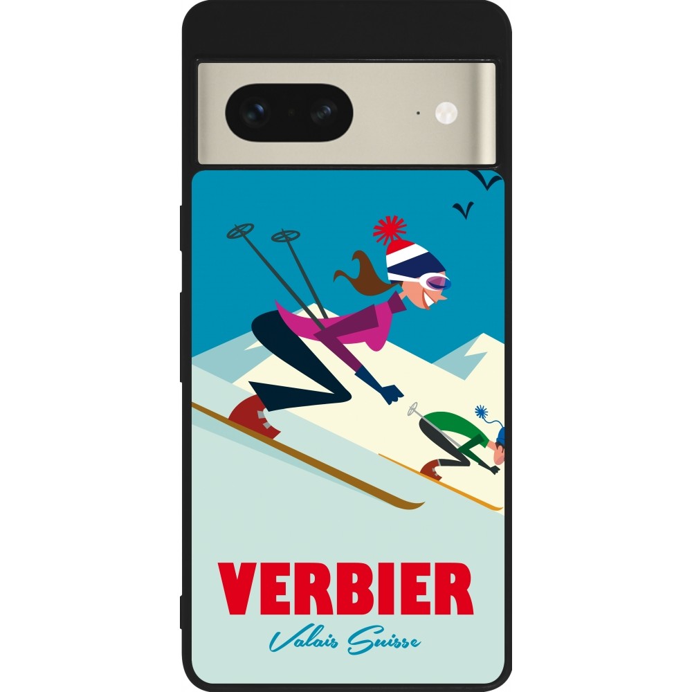 Coque Google Pixel 7 - Silicone rigide noir Verbier Ski Downhill