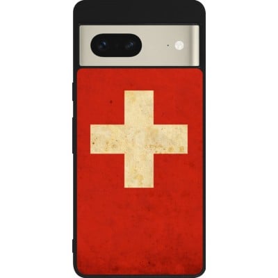 Coque Google Pixel 7 - Silicone rigide noir Vintage Flag SWISS