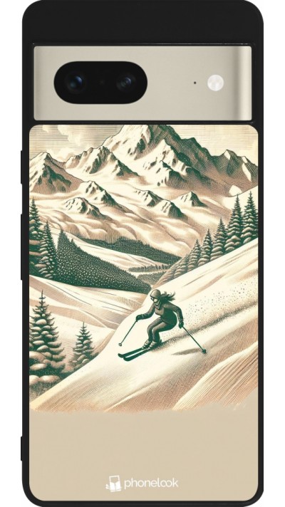 Coque Google Pixel 7 - Silicone rigide noir Vintage Ski Mountain