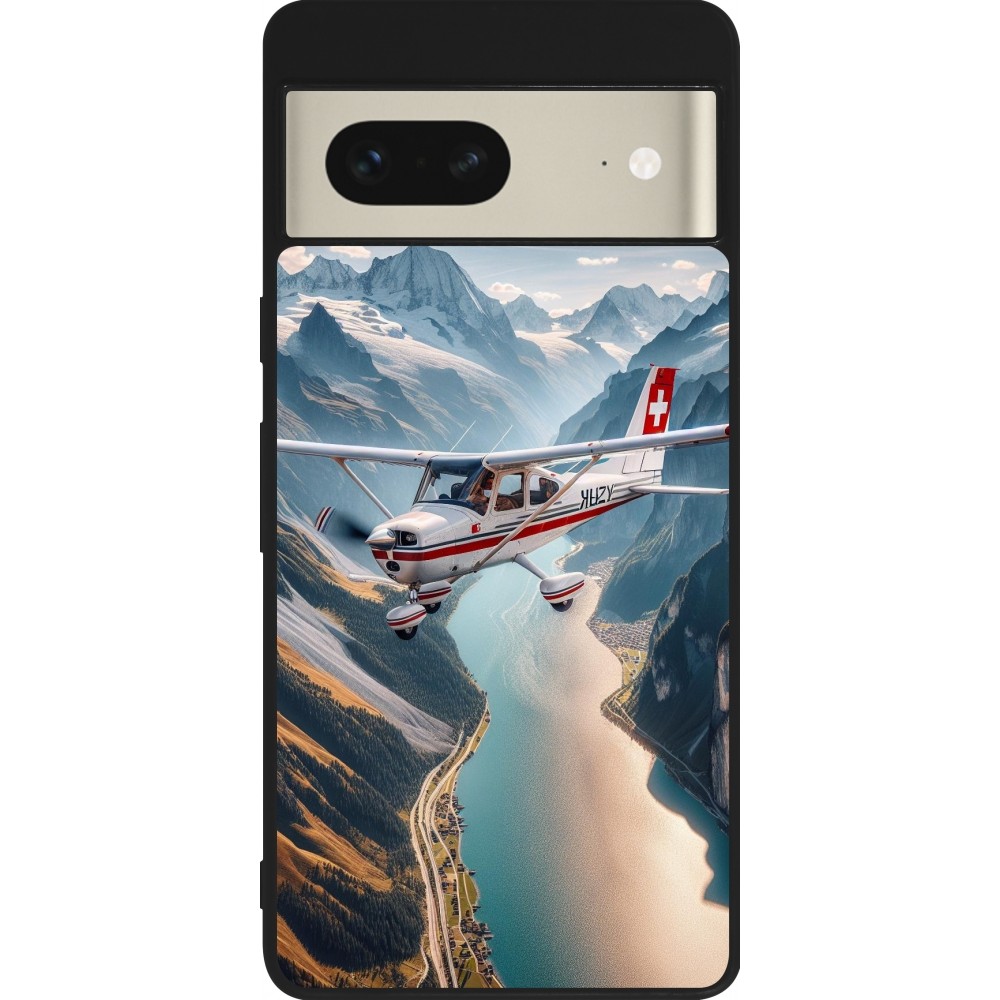 Coque Google Pixel 7 - Silicone rigide noir Vol Alpin Suisse