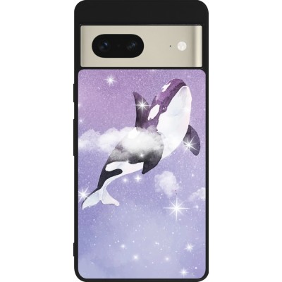 Coque Google Pixel 7 - Silicone rigide noir Whale in sparking stars