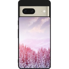 Coque Google Pixel 7 - Silicone rigide noir Winter 22 Pink Forest