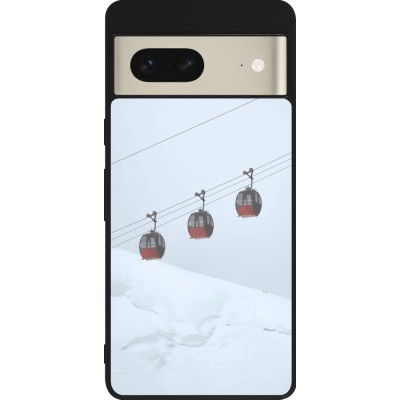 Coque Google Pixel 7 - Silicone rigide noir Winter 22 ski lift