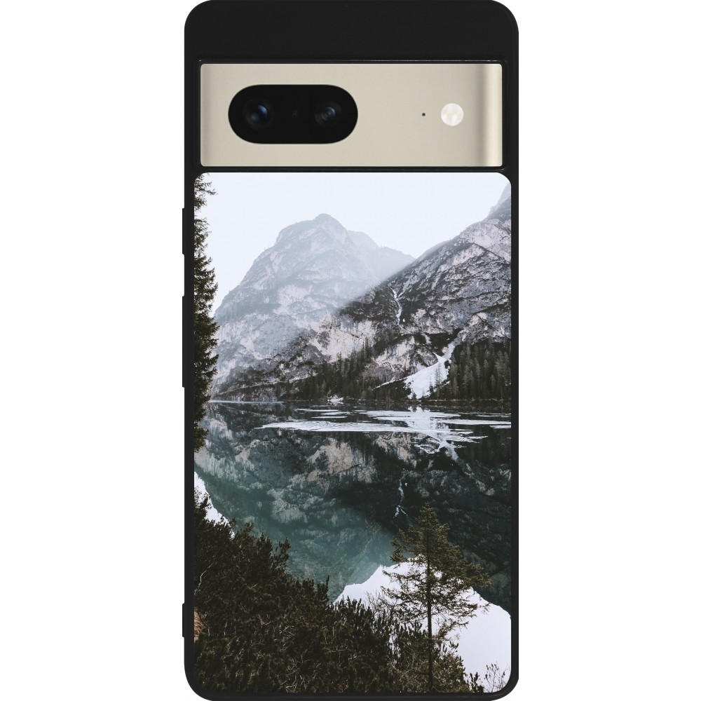 Coque Google Pixel 7 - Silicone rigide noir Winter 22 snowy mountain and lake