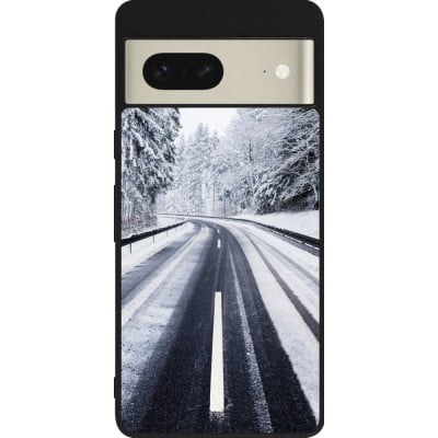 Coque Google Pixel 7 - Silicone rigide noir Winter 22 Snowy Road