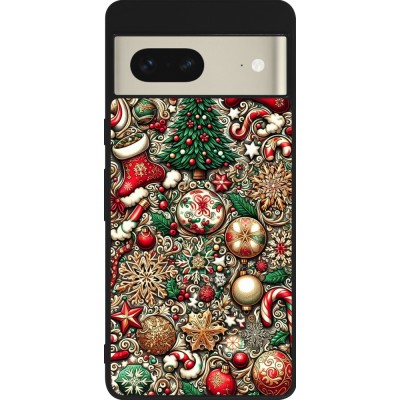 Coque Google Pixel 7 - Silicone rigide noir Noël 2023 micro pattern