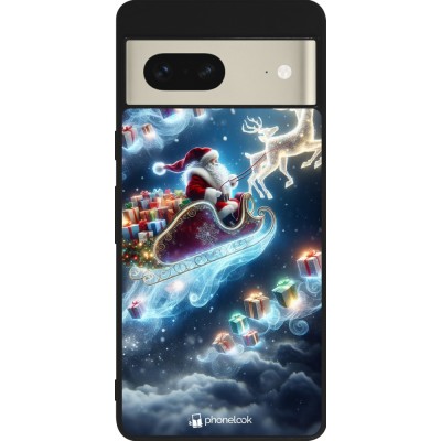 Coque Google Pixel 7 - Silicone rigide noir Noël 2023 Père Noël enchanté