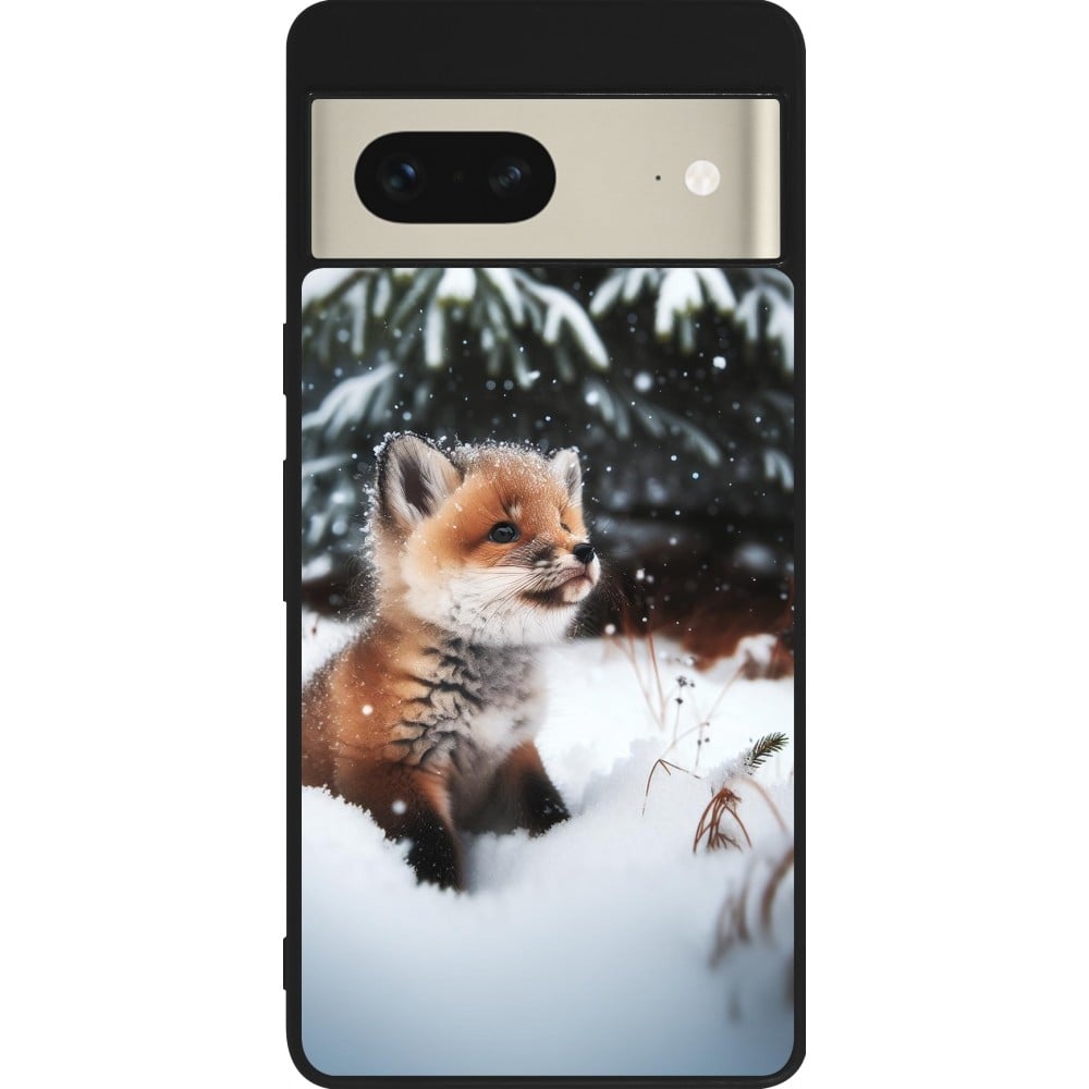 Coque Google Pixel 7 - Silicone rigide noir Noël 2023 Renardeau sapin