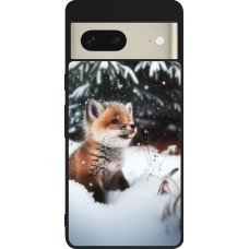 Coque Google Pixel 7 - Silicone rigide noir Noël 2023 Renardeau sapin