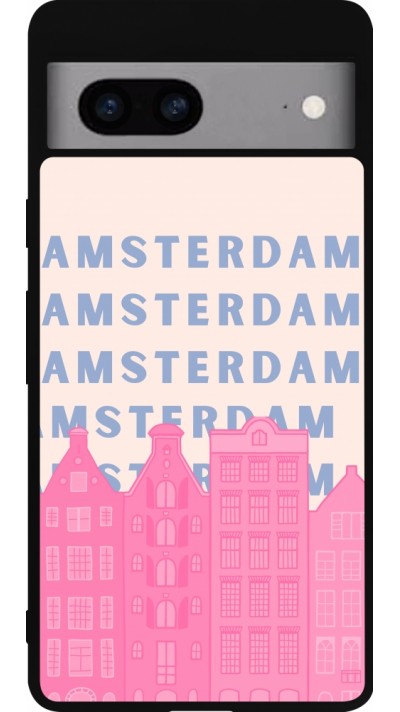 Coque Google Pixel 7a - Silicone rigide noir Amsterdam Pink Print