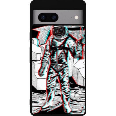 Coque Google Pixel 7a - Silicone rigide noir Anaglyph Astronaut