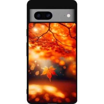 Coque Google Pixel 7a - Silicone rigide noir Automne Magique Orange