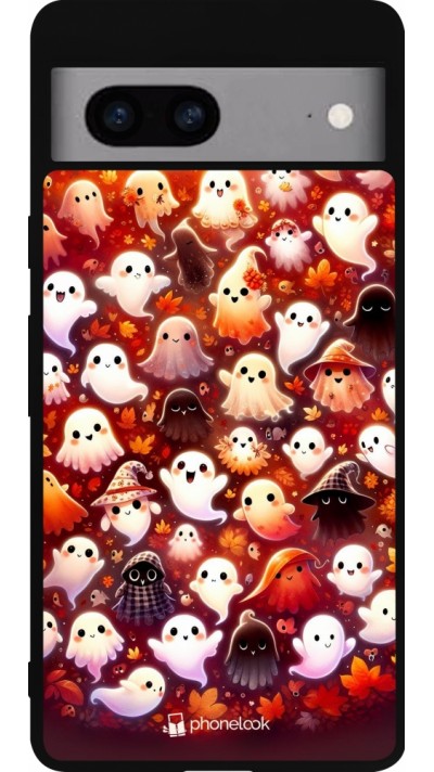 Coque Google Pixel 7a - Silicone rigide noir Fantômes automne mignons